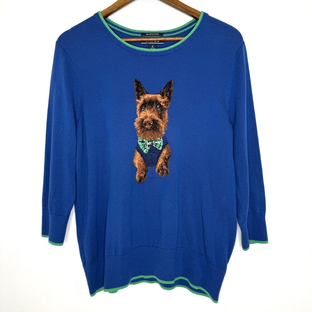 Lands' End Scottie Dog Sweater Large Dapper Graphic Supima Pullover Women's